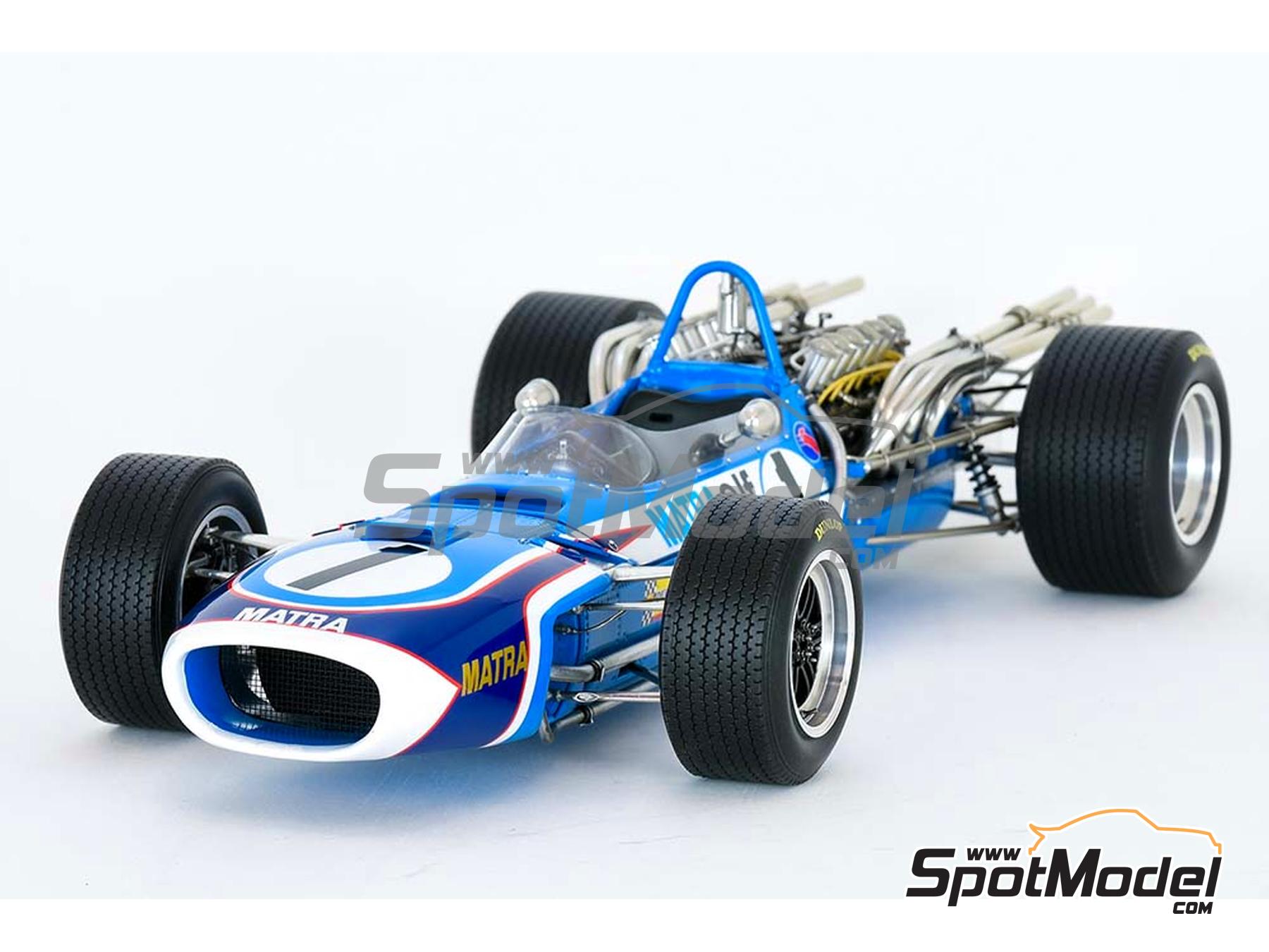 Matra MS11 Matra Sports Team sponsored by Elf - Monaco Formula 1 Grand Prix  1968. Car scale model kit in 1/12 scale manufactured by Model Factory Hiro